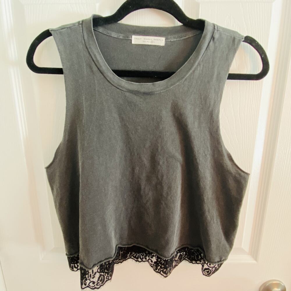 Truly Madly Deeply Tank Top Womens Small y2k goth Lace Trim grunge emo